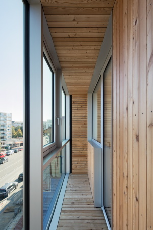 Holz, Glas, doppelte Fassade, thermische Hlle, akustische Hlle, Hoheluftchaussee, glass,facade, acoustic cover, wood, loggia, construction, massiv core, Hamburg, Blauraum