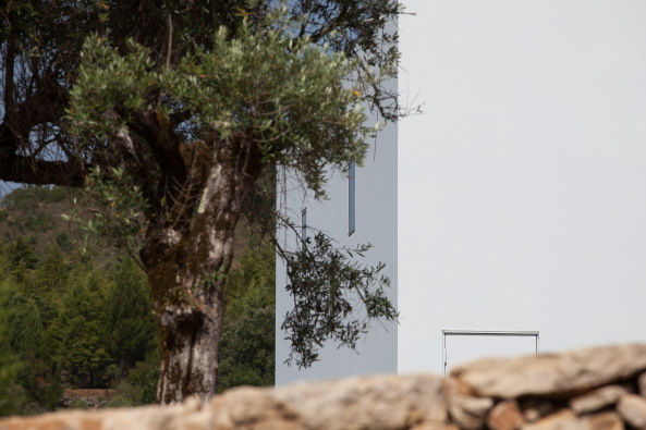 Joo Mendes Ribeiro, Fonte Boa, Fartosa, Penela, Portugal, portugese, portugiesisches Haus, Wohnhaus, Ferienhaus, Ausblick, Fenster, reduziert, Grundformen, hoch, steil, weiss, verputzt, glatt, Fassade, hell, Neubau, 2015, Jos Campos, Holz, Holzbau, view, single family house, windows, reduced, primary forms,