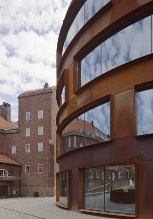 CorTen steel, Cortenstahl, Kortenstahl, Tham & Videgard, Architekturhochschule, schwingende Wnde, Curved walls, deep floor, tiefer Grundriss, Fenster, flow, im Fluss, School of Architecture, Stockholm, Royal Institute