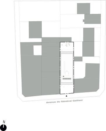 Metallhlle, perforiert, perforated, Shell, metal, concrete, lateral conrete walls, Beton, Quader, Baulcke, Joinville-le-Pont, Lankry Architectes, Betonwnde, Tanzschule, Dancing school, slim, tower