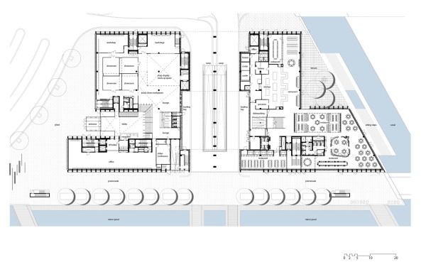 C.F. M�ller Architects, B�rogeb�ude, Neubau, Verwaltung, Superblock, Hochhaus, T�rme, corporate headquarters, HQ, Aarhus, C.F. M�ller Landscape, COWI, Vero Moda, Jack & Jones, Bestseller, fashion group, 400 bicycles, Fahrradtiefgarage, Fahrrad, B�ro, Grundriss, Modekonzern, Konzern, car park, Naturstein, Fassade, stone, 2015, indoor plaza, nachhaltig, energetisch, saving, enery, Denmark, danisk, D�nemark