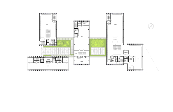 C.F. Mller Architects, Brogebude, Neubau, Verwaltung, Superblock, Hochhaus, Trme, corporate headquarters, HQ, Aarhus, C.F. Mller Landscape, COWI, Vero Moda, Jack & Jones, Bestseller, fashion group, 400 bicycles, Fahrradtiefgarage, Fahrrad, Bro, Grundriss, Modekonzern, Konzern, car park, Naturstein, Fassade, stone, 2015, indoor plaza, nachhaltig, energetisch, saving, enery, Denmark, danisk, Dnemark