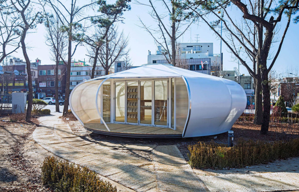 Mobile Bibliothek, Seoul, ArchiWorkshop, Seoul Innovation Park, Pavillon, temporre Bauten, kleine Bauten, Membran