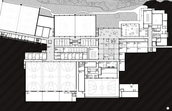 Erweiterung Sportzentrum Kerenzerberg, Burkard Meyer und Vogt gewinnen Wettbewerb in Zrich, Wettbewerbsergebnisse, Baunetz, Baunetz-Meldungen, Architektur in der Schweiz, Boris Brunner, Daniel Niggli, Luca Selva, David Vogt, Burkard Meyer Architekten, Vogt Landschaftsarchitekten, E2A Architekten, : mlzd Architekten aus Biel, Adrian Streich Architekten, pool Architekten, Dreifachturnhalle, Turnhalle, Sporthalle, Sichtbeton, Beton,