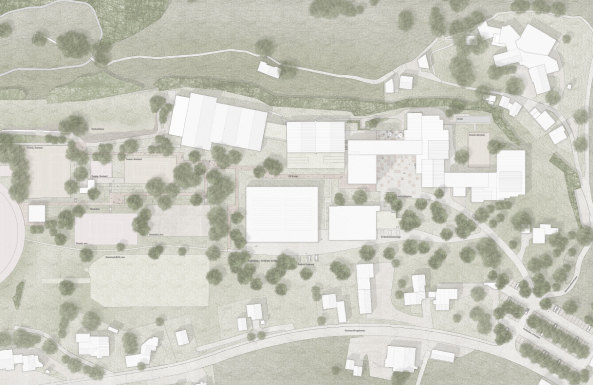 Erweiterung Sportzentrum Kerenzerberg, Burkard Meyer und Vogt gewinnen Wettbewerb in Zrich, Wettbewerbsergebnisse, Baunetz, Baunetz-Meldungen, Architektur in der Schweiz, Boris Brunner, Daniel Niggli, Luca Selva, David Vogt, Burkard Meyer Architekten, Vogt Landschaftsarchitekten, E2A Architekten, : mlzd Architekten aus Biel, Adrian Streich Architekten, pool Architekten, Dreifachturnhalle, Turnhalle, Sporthalle, Sichtbeton, Beton,