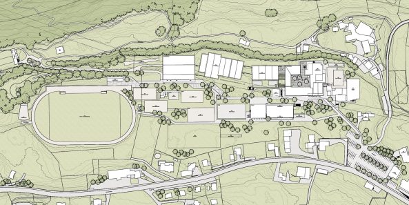 Erweiterung Sportzentrum Kerenzerberg, Burkard Meyer und Vogt gewinnen Wettbewerb in Zrich, Wettbewerbsergebnisse, Baunetz, Baunetz-Meldungen, Architektur in der Schweiz, Boris Brunner, Daniel Niggli, Luca Selva, David Vogt, Burkard Meyer Architekten, Vogt Landschaftsarchitekten, E2A Architekten, : mlzd Architekten aus Biel, Adrian Streich Architekten, pool Architekten, Dreifachturnhalle, Turnhalle, Sporthalle, Sichtbeton, Beton,