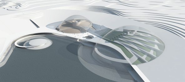 Taiyuan Botanical Garden, Delugan Meissl; Valentien Valentien; China; Landschaft; Botanischer Garten; Gew�chsh�user; Museum; Neubau; Empfangsgeb�ude; Schwebende Aussichtsplattform; �kologie;