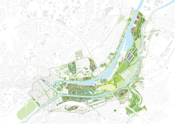 MVRDV, Caen, Mosaik, Stadtplanung, Neubau, Erweiterung, Wohnungsbau, Halbinsel, Winny Maas, La Grande Mosa�que, France, Frankreich, Masterplan, Stadtplanung, Gewinner, Wettbewerb, Bauen, Stadterweitung, St�dtebua, urban design, de-industrialisation