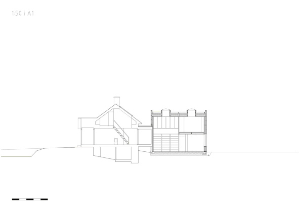 Holzkonstruktion, wood, plywood, panels, farmhouse, Bauernhaus, 1850, Satteldach, pointed roof, flat roof, Kod Arkitekter, General Architects, Sweden, Schweden, Stockholm