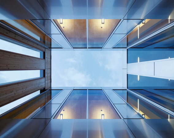 Foyer, Beton, Sichtbeton, Stahlbeton, Lrhcenholz, wood, Skelettkonstruktion, frame construction, timber, Aalen, scholl architekten, Campus Am Burren, Wettbwerb, competition, concrete, center for innovation