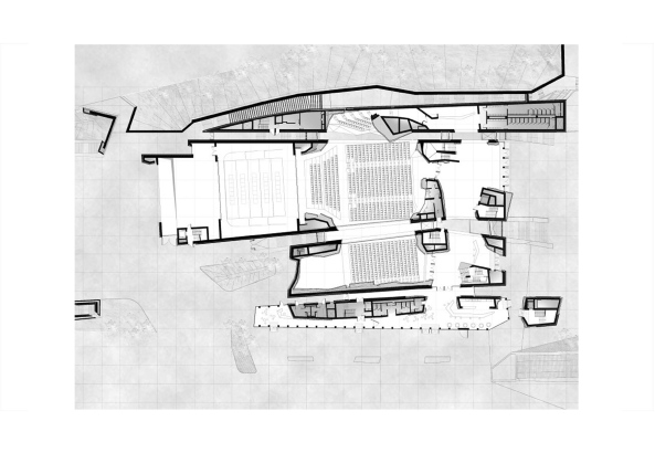 Kongresshalle, Kulturzentrum, Polen, 2016, 2015, Fernando Menis Arquitectos, Fertigstellung, Beton, Waschbeton, Poland, Europa, Europe, concert hall, cultural centre, Torun, Osteuropa, concrete, red, rot, Brutalismus, CKK Jordanki, city of Torun, Dekonstruktivismus, Hhle, hhlenartig, expressiv