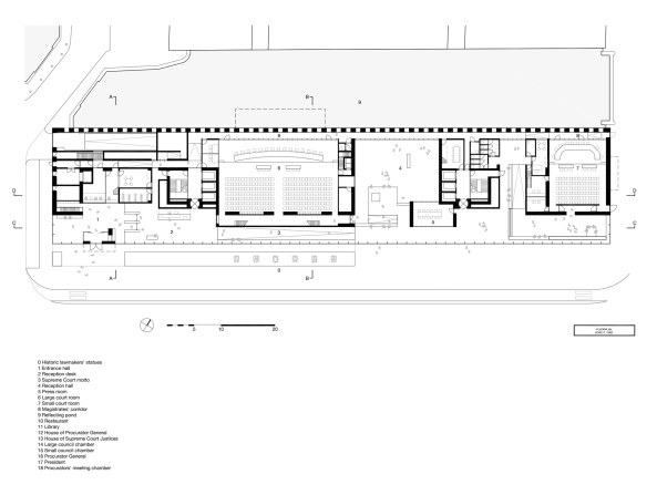 marble, oak, historical reference, supreme court, Den Haag, KAAN architects, basis, glass panels, latticework, judges, atrium, Lichthof, Richter, Gerichtspersonal, getrennte, Erschlieungsweg, funktionale Trennung, Lobby, historische Referenz, Gerichtshof, Marmor, Glas, Gitter, Gitterfassade, Helen Verohoeven