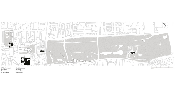 marble, oak, historical reference, supreme court, Den Haag, KAAN architects, basis, glass panels, latticework, judges, atrium, Lichthof, Richter, Gerichtspersonal, getrennte, Erschlieungsweg, funktionale Trennung, Lobby, historische Referenz, Gerichtshof, Marmor, Glas, Gitter, Gitterfassade, Helen Verohoeven