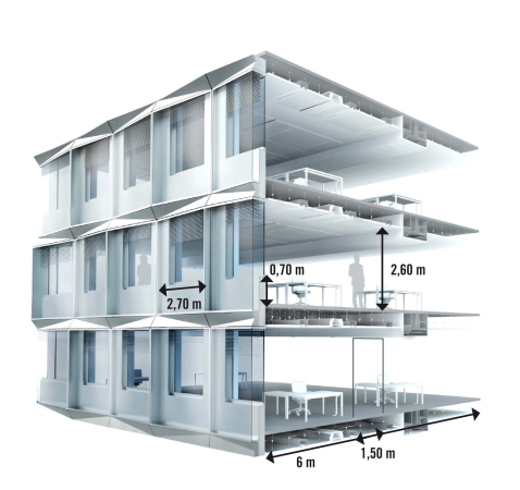 Alumimium, doppelte Verschalung, double layer, cladding, steel frame, glass, renovation, breathable facade, atmende Fassade, doppelte Ummantelung, Stahlrahmen, Glas, Durchlftung, Passage, Halle, Glas, Dachterrassen