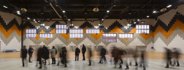 Kupferpigment, Metallmaschen, cladding, metal, cupper pigment, Manuelle Gautrand, Einzelelemente, five elements, Sporthalle, sports hall, Kultur, Dreilndereck, Three borders region, Elsass, Alsace