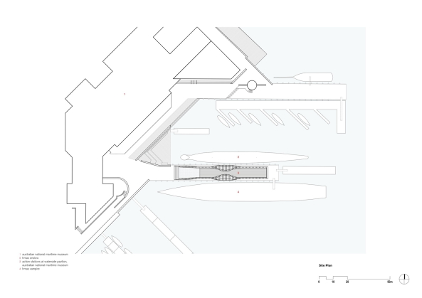 2 Murray Street, Darling Harbour, Australien, Australia, pavilion, Pavillon, Fertigstellung, U-Boot, Submarine, Water, Harbour, Hafen, martitime museum, Zerstrer, Kriegsschiff, Australian National Maritime Museum, fjmt, architects, architecture, HMAS Vampire, HMAS Onslow, Brett Boardman