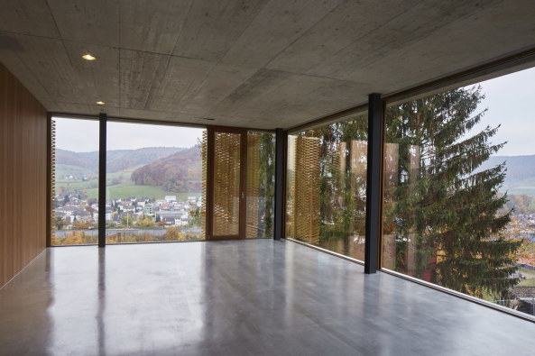 Basel Landschaft, Baselland, Neubau, Wohnhaus, Wohnungsbau, Schweiz, Gelterkinden, Sissach, Olten, 2015, 2016, Fertigstellung, Hanglage, single family house, architecture, concrete, Beton, Holz, loftartig, minimalistisch, minimalism, Ausblick, view, Landschaft, landscape