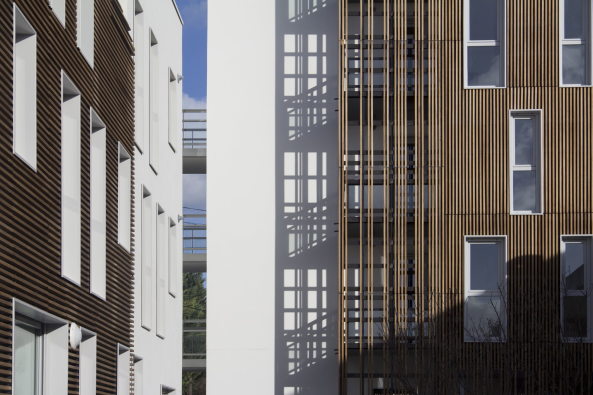 Holz, wood, Schwelle, threshold, living, Paris, Atelier Gemaile Rechok, Bezons, Apartments, Wohnungen, facade, Fassade