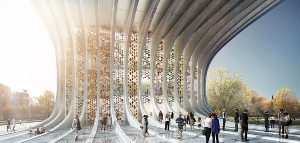 NAPUR architect, Budapest, Sauerbruch Hutton, Berlin, Bjarke Ingels Group, Kopenhagen, Wettbewerb, competition, ethnografische Museum, Neubau, Tor, Liget, Park, Stadtwald, Sou Fujimoto Architects, Ludwig Museum in Budapest, Vallet de Martinis DIID Architectes, result, 1. Preis, Gewinner, first prize, decision, Entscheidung, 2016, Hungary, Bogen, Tor, gate, entrance