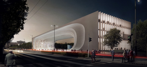 NAPUR architect, Budapest, Sauerbruch Hutton, Berlin, Bjarke Ingels Group, Kopenhagen, Wettbewerb, competition, ethnografische Museum, Neubau, Tor, Liget, Park, Stadtwald, Sou Fujimoto Architects, Ludwig Museum in Budapest, Vallet de Martinis DIID Architectes, result, 1. Preis, Gewinner, first prize, decision, Entscheidung, 2016, Hungary, Bogen, Tor, gate, entrance