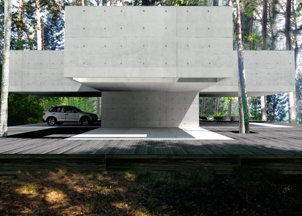 Entwurf, Beton, Tadao Ando, Rendering, Schalung, concrete, design, rendering, Atelier Zafari,  house, living, cross, forest, Wald