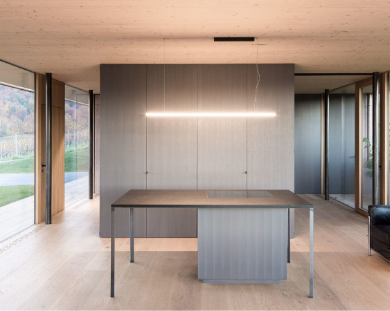 simon oberhofer, ulrike tinnacher, tinnacher, weingut, winzer, winzerfamilie, dmmbeton, isolierbeton, wohnhaus, einfamilienhaus, beton, gefrbter, eichenholz, einbaumbel, einbauschrnke, schiebetren, dielen, neubau, keller, weinkeller, gewlbekeller, kupfer, introvertiert, haus t, steiermark, archaik, purismus