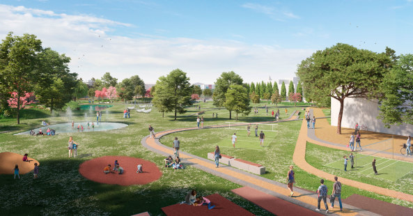 Park, Landschaftsgestaltung, Park-Design, Stadtentwicklung, Kommune, Textilindustrie, baunetz, internationaler Wettbewerb, Verve, Stadterneuerung, mittelalterliches Erbe, rmisches Raster, cardo, decumano