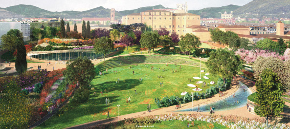 Park, Landschaftsgestaltung, Park-Design, Stadtentwicklung, Kommune, Textilindustrie, baunetz, internationaler Wettbewerb, Verve, Stadterneuerung, mittelalterliches Erbe, rmisches Raster, cardo, decumano