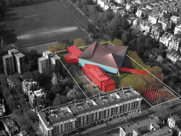 Commonwealth Institute, Sanierung, Modernisierung, Kupferdach, Holland Park, luxerious housing, London, Design Museum, OMA, John Pawson, Arup, Allies and Morrison,  Sir Robert Matthew, Stirrat Johnson-Marshall and Partners, Baunetz, Wettbewerb, competition, modification, Pan European Living room, Barcode, Europa