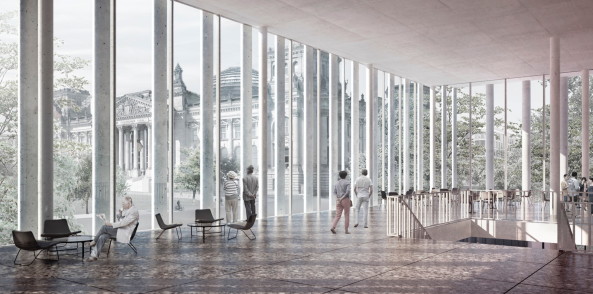 2D+ , Markus Schietsch Architekten, Markus Bonauer, Michael Blling, rw+, Bundesregierung, Bundestag, Neubau, Besucherzentrum, Wettbewerb, competition, 2016, winner. ein 1. Preis, Entwurf, Halle, Glas, Germany, German, Berlin, Deutschland, Reichstag, Baunetz, Baunetz-Meldung, Architektur, Architekt, architect, architecture, Architekt gesucht, Meldungen, architecture-news, Architektur Deutschland, deutsche Architekten, german architecture, young architects
