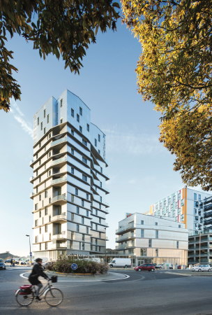 Alucobond, berranger | vincent architectes, Nantes, Malakoff, Pont Williy Brandt, Holz, Komfort, soziale Durchmischung, mixit sociale, social mix,  wood, silver, silber, Turm, Sergio Grazia