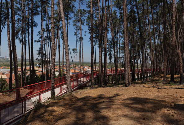 Alberto Simes Park, Pedro Paes, Eugenio Teixeira Borges, IDOM, So Jos dos Campos, Brasilien, 2016, Landschaftsplanung, Abenteuerpark, Baumwipfelpfad, Parkanlage, rot