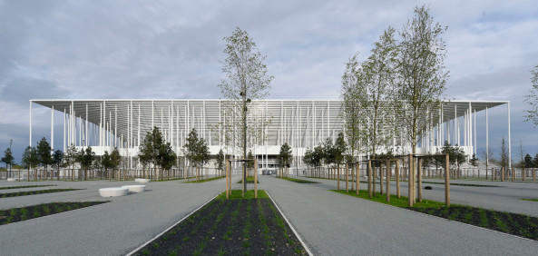 Ungewhnlich elegant ist das neue Stadion Matmut Atlantique in Bordeaux: ein flacher Quader mit filigranen weien Sttzen