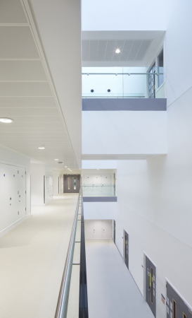 Sheppard Robson, New Sciencie Building, University of Hertfordshire, UK, 2016. Laborgebude, Fassade, Lamellen, Jalousien, Aluminiumstreckmetall, kupferfarben