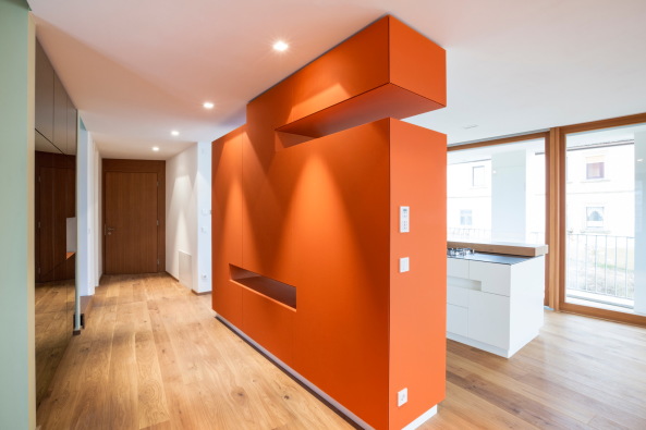 Putz, krnig, Holzstbe, Lrche, regional, verschobener Grundriss, shifted groundfloor, Hlle, shell, larch, Wohnhaus, Living, countryside, Stefan Mayer, Reinhardshofen, Markus Gentner