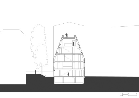 Barkow Leibinger, Berlin, Baunetz Meldung, Baunetz, Wohnhaus, Hinterhof, Berlin, Prenzlauer Berg, Hinterhaus, Quergebude, Ziegel, Klinker, shape, form, Dach, steiles Dach, steep roof, all over, brick, Zweifamilienhaus, Simon Menges, Laurian Ghinitoiu, skandinavische Moderne, scandinavian modernism, Dachterrasse, roof terrace