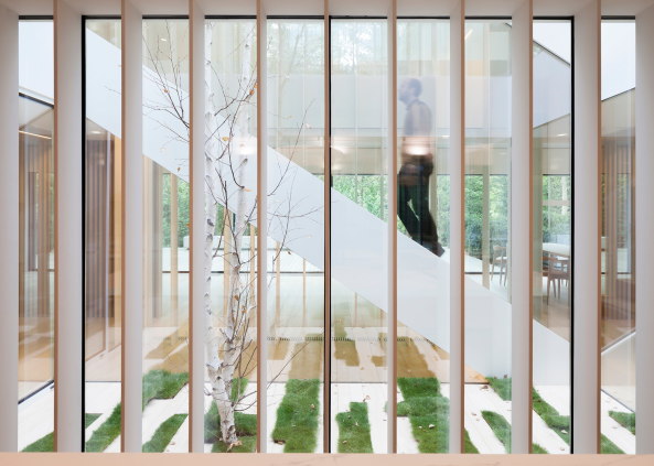 PMMT Arquitectura, Pedro Pegenaute, Wohnhaus, Villa, BArcelona, new buidling, finished building, ceramics, Keramik, Fassade, grn, green, 2017, Fertigstellung, Projekt, Tarnung, Tarnnetz,Holz, wood,