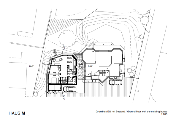 Wohnpavillon; Basel; Mhlin; Jan Skuratowski Architektur; Neubau; Wohngebiet; Einfamilienhaus; Betonkonstruktion; Holzkonstruktion; Carport; Stlpverschalung; vorgegraute Lrche; Sichtbeton; Sauna; Souterrain; Simon Menges