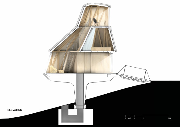 Baunetz, Baunetz Meldung, Architektur, architecture, Prag, Tschechien, Jan Sepka, Tom Mal, HH architekti, House on a Slope, House in the Orchard, Ludwig Leo, Umlauftank, PU-Schaum, Polyurethanschaum, Holzkonstruktion, Balken, space ship, Raumschiff, Fremdkrper, grau