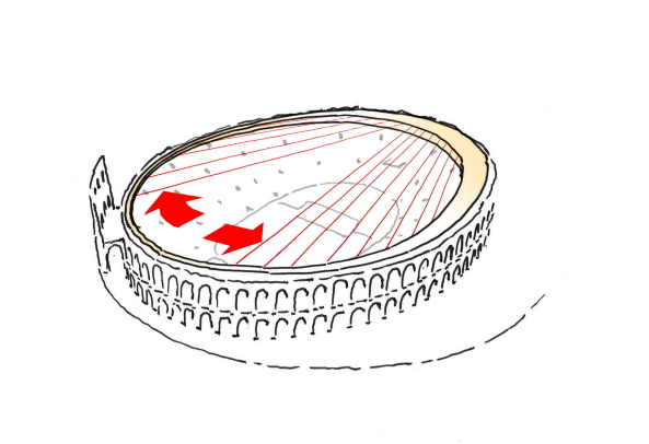 Verona, gmp, Schlaich, Hamburg, Stuttgart, Italien, Amphitheater, Stadion, Dach, Mechanik, Heiligenschein, antik, Membran, Seil, Technik, Konzert, Oper, Gerkan Marg und Partner