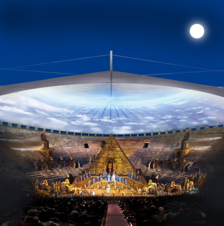 Verona, gmp, Schlaich, Hamburg, Stuttgart, Italien, Amphitheater, Stadion, Dach, Mechanik, Heiligenschein, antik, Membran, Seil, Technik, Konzert, Oper, Gerkan Marg und Partner