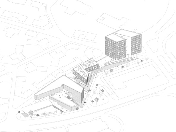 Fernando Guerra, Marco Cappelletti, Labics, rom, roma, Hines, Parsitalia, bus depot, bus, garage, konversion, italien, italia, neubau, struktut, block, stadt, bro, wohnen, wohnungsbau, einzelhandel, stahl, metall, fassade, rundsttzen, sttzen, auskragung, alt, italiensche stadt, berbaut, ufo, wohnungen, appartements, rampen, treppe, platz, ffentlicher raum