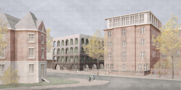 Backstein, Neobarock, Mansarddach, Atelierhaus, Container, Rohbaucharakter, HFBK, Ateliers, Licht, Polycarbonat, Fritz Schumacher, Kuhen Malvezzi, Winking Froh Architekten, Dominikus Stark Architekten, Andreas Heller, Wettbwerb