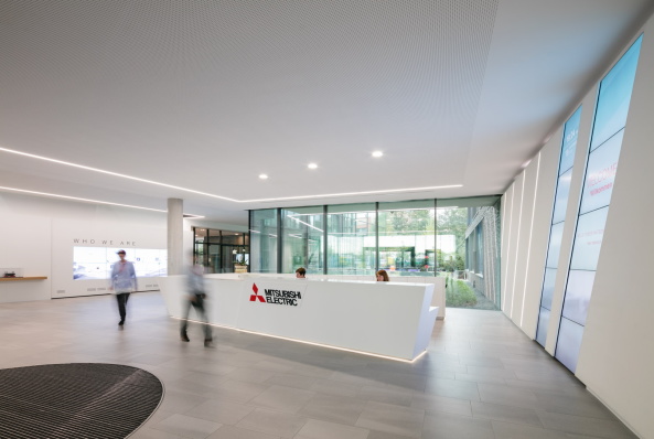 Baunetz, Meldung, Architektur, architecture, Ratingen, Mitsubishi, headquarter, Zentrale, Deutschlandzentrale, Bro, office, corporate architecture, Kresings, HG Esch, Leed Award