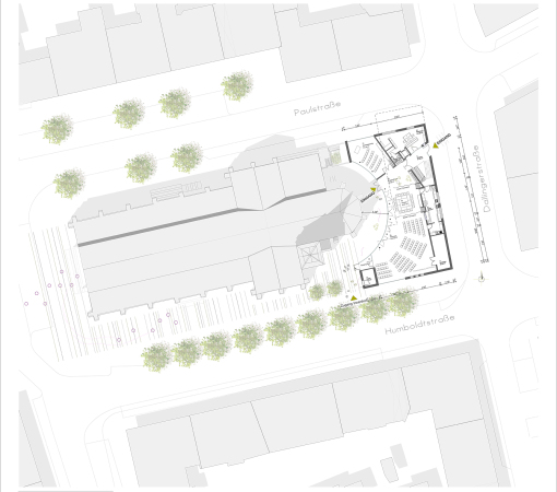 Nrnberg, Bayern, Pfarrzentrum, Gemeindezentrum, Jesu Herz, Bandlow Architekten, Sandstein,Glas, Innenhof, Besenstrichputz