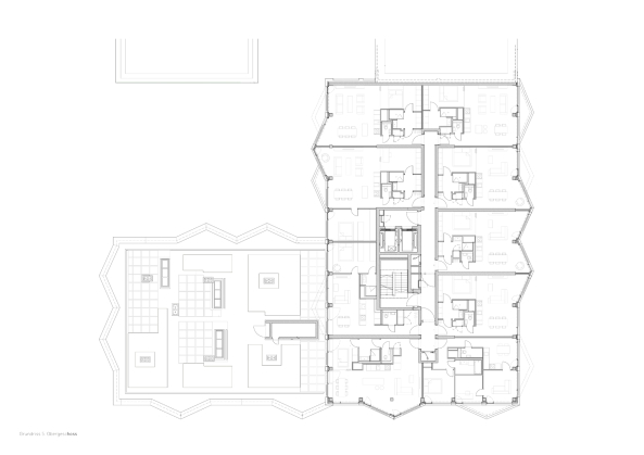 Baunetz, Meldung, Architektur, Architecture, Mnchen, Hirschgarten, Deutschland, Germany, Munich, Brigida Gonzalez, Allmann Sattler Wappner, Friends, sharing, Wohnhochhaus, Erker, Fassade, Raster, wei, white, residential, high rise, living, kitchen lounge, Dachterrasse, Friedenheimer Brcke, Birketweg