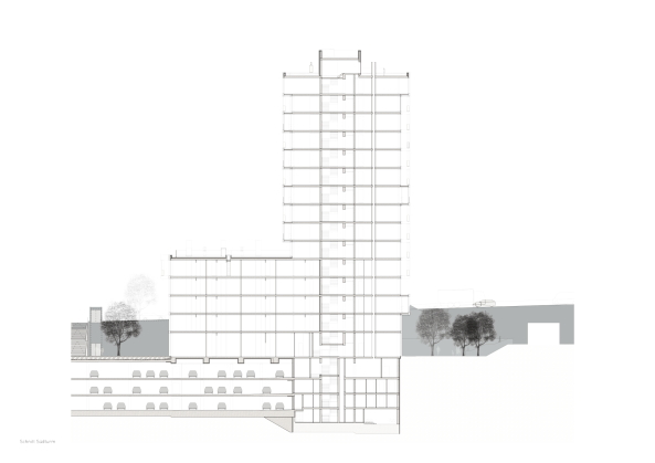 Baunetz, Meldung, Architektur, Architecture, Mnchen, Hirschgarten, Deutschland, Germany, Munich, Brigida Gonzalez, Allmann Sattler Wappner, Friends, sharing, Wohnhochhaus, Erker, Fassade, Raster, wei, white, residential, high rise, living, kitchen lounge, Dachterrasse, Friedenheimer Brcke, Birketweg