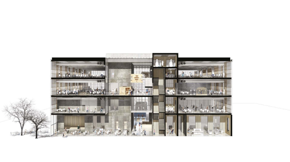 Architektur, Architecture, baunetz, meldung, news, nachricht, wettbewerb, competition,wettbewerbsergebnis, result, architekturschule, school of architecture, d�nmark, danien, aarhus, new aarch, Vargo Nielsen Palle, Brian Vargo, Jonas Snedevind Nielsen, Mathias Palle, ADEPT, Atelier Lorentzen Langkilde, BIG, Bjarke Ingels, Erik Giudice Architecture, Lacaton & Vassal, BESSARDs' Studio, Siegesentwurf, Gewinnerprojekt, flexible Structure, structure, flexibility, fabric character, kulturelles Zentrum, Vision, Torben Nielsen