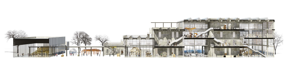 Architektur, Architecture, baunetz, meldung, news, nachricht, wettbewerb, competition,wettbewerbsergebnis, result, architekturschule, school of architecture, d�nmark, danien, aarhus, new aarch, Vargo Nielsen Palle, Brian Vargo, Jonas Snedevind Nielsen, Mathias Palle, ADEPT, Atelier Lorentzen Langkilde, BIG, Bjarke Ingels, Erik Giudice Architecture, Lacaton & Vassal, BESSARDs' Studio, Siegesentwurf, Gewinnerprojekt, flexible Structure, structure, flexibility, fabric character, kulturelles Zentrum, Vision, Torben Nielsen