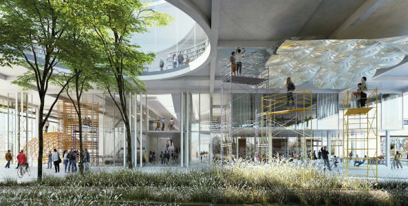 Architektur, Architecture, baunetz, meldung, news, nachricht, wettbewerb, competition,wettbewerbsergebnis, result, architekturschule, school of architecture, dnmark, danien, aarhus, new aarch, Vargo Nielsen Palle, Brian Vargo, Jonas Snedevind Nielsen, Mathias Palle, ADEPT, Atelier Lorentzen Langkilde, BIG, Bjarke Ingels, Erik Giudice Architecture, Lacaton & Vassal, BESSARDs' Studio, Siegesentwurf, Gewinnerprojekt, flexible Structure, structure, flexibility, fabric character, kulturelles Zentrum, Vision, Torben Nielsen